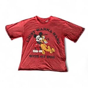 Disney Red T-Shirt with Mickey and Pluto Graphic